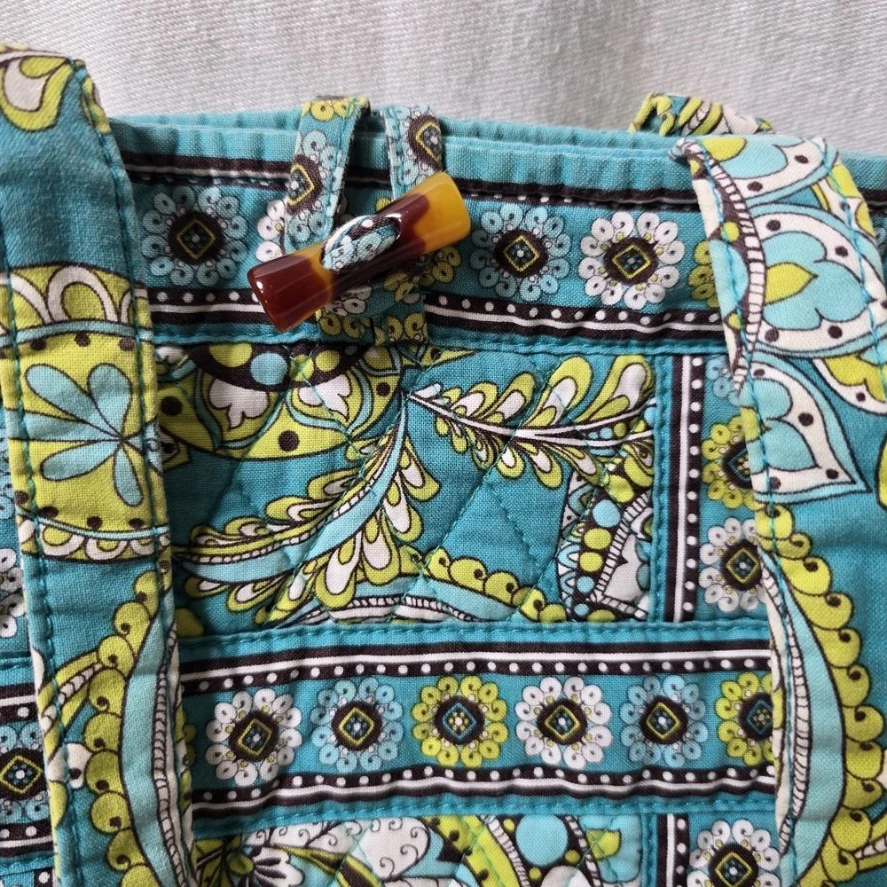 Vera Bradley Peacock Blue Colorful Paisley Floral Print Small Tote Bag Purse